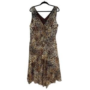 VTG 90s Chris McLaughlin 18W Maxi Dress Handkerchief Hem Leopard Print